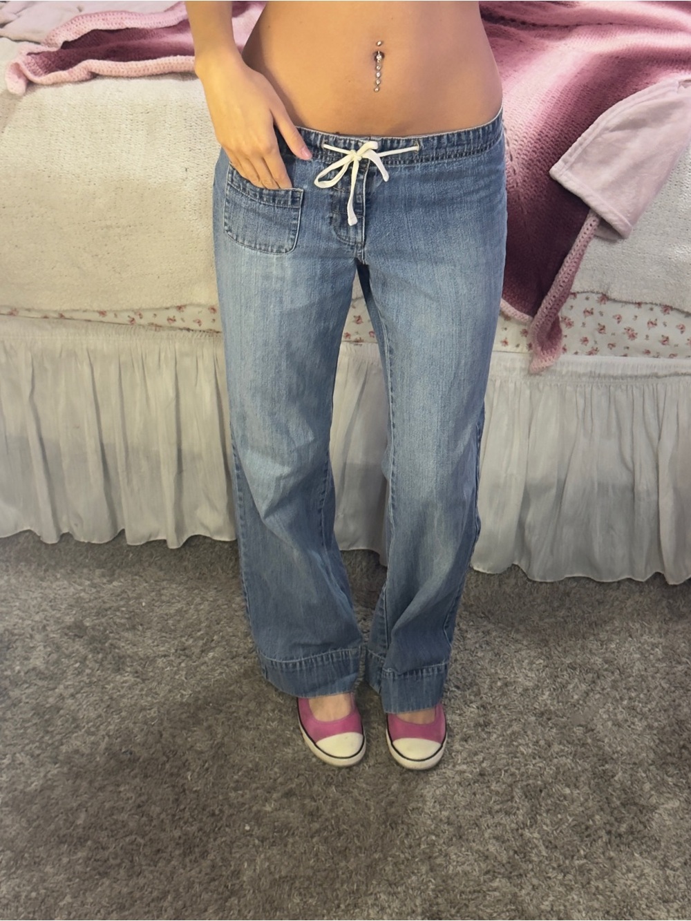Vintage old navy Light Blue Women's Drawstring Denim Jeans - Picture 5 of 12